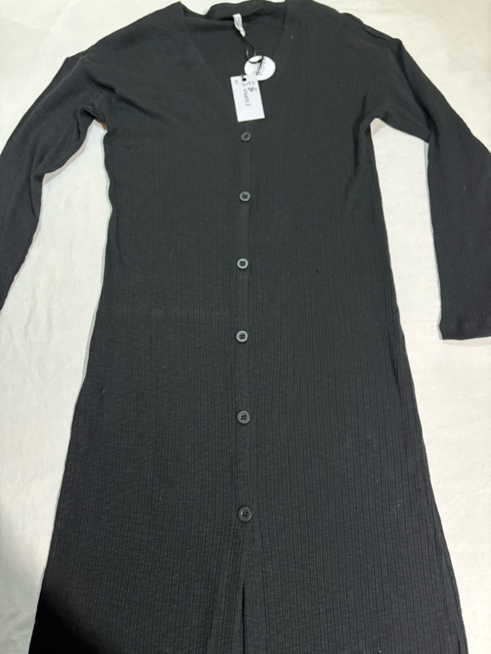 Z Supply Black Ribbed Button-Front Midi Dress - Picture 2 of 5